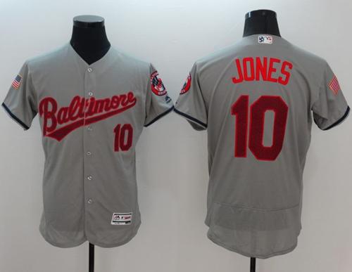 Orioles #10 Adam Jones Grey Fashion Stars & Stripes Flexbase Authentic Stitched MLB Jersey - Click Image to Close